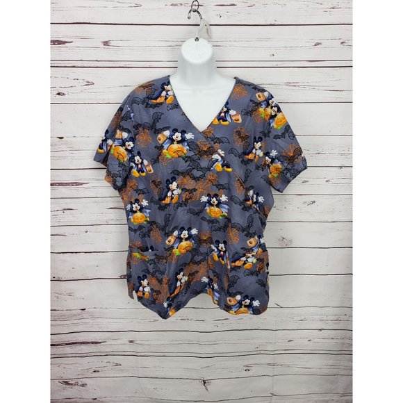 Disney Mickey Mouse Grey Halloween Scrub Top Size XL - Picture 6 of 9